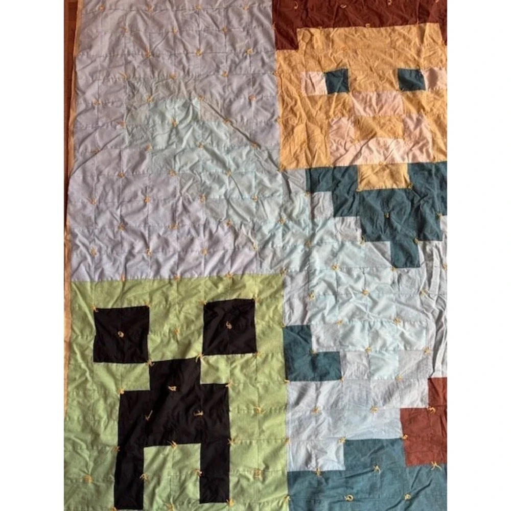 Mine Craft Steve Sword Creeper Knotted Throw Quilt Custom 58